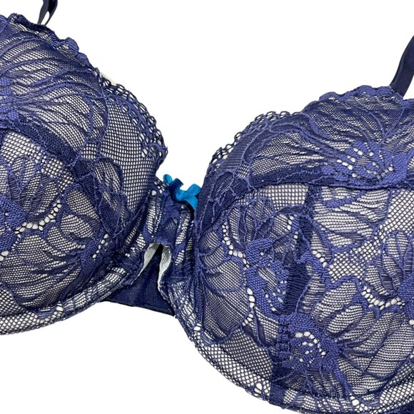 Heidi Klum Intimates Navy Blue Lace Underwire Bra Size 34DD - Picture 4 of 4